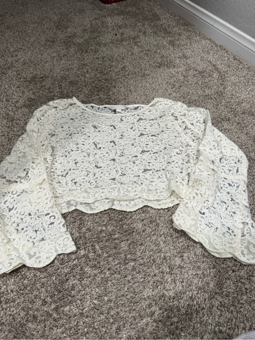 LC Lauren Conrad Ivory Lace Bell-Sleeve Crop Top